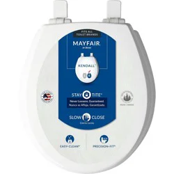 Kendall Never Loosens Round Enameled Wood Toilet Seat with Easy Cleaning Whisper Close White - Mayfair by Bemis