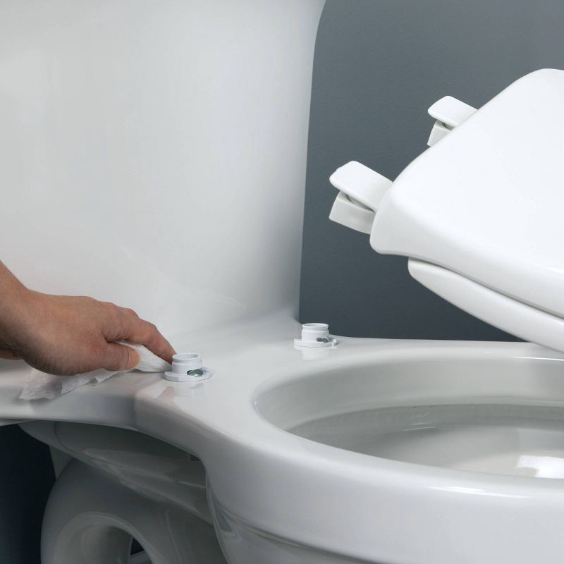slide 4 of 4, Cameron Never Loosens Round Enameled Wood Toilet Seat with Easy Clean Hinge White - Mayfair by Bemis, 1 ct