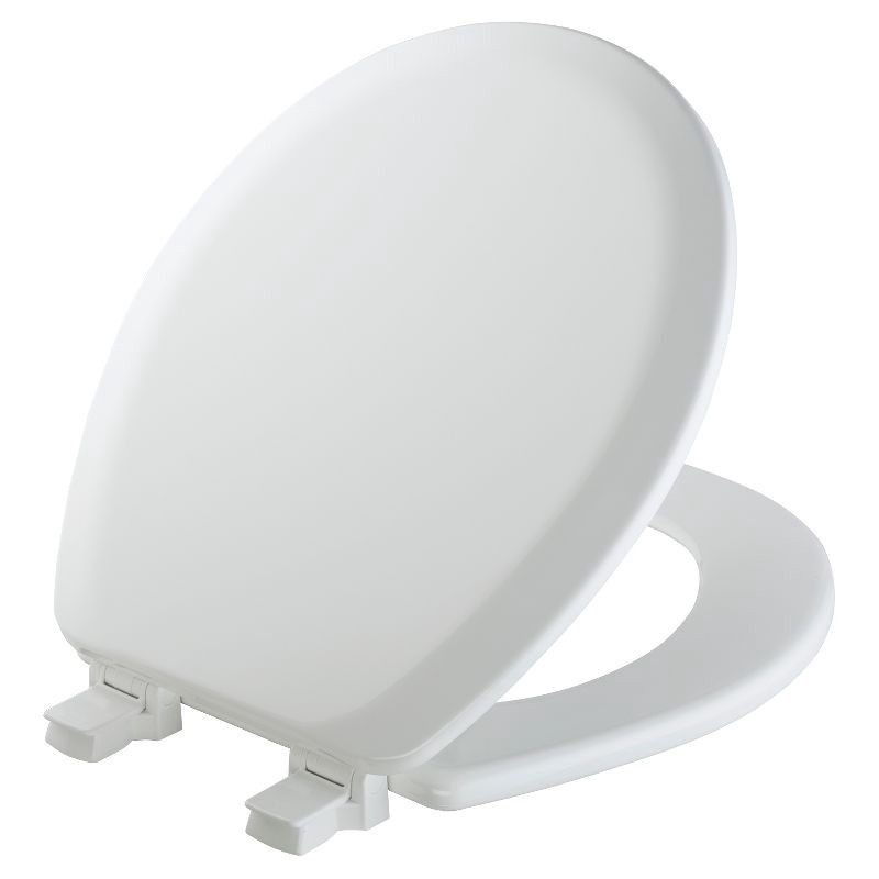 slide 1 of 4, Cameron Never Loosens Round Enameled Wood Toilet Seat with Easy Clean Hinge White - Mayfair by Bemis, 1 ct