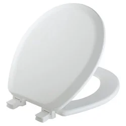Cameron Never Loosens Round Enameled Wood Toilet Seat with Easy Clean Hinge White - Mayfair by Bemis