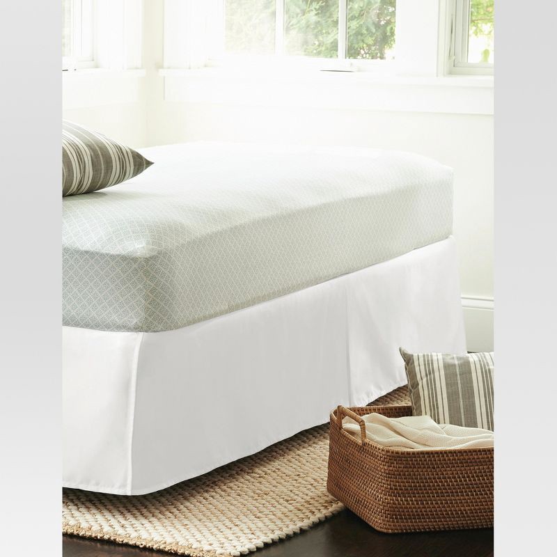 slide 2 of 7, White Wrinkle-Resistant Cotton Bed Skirt (Queen) - Threshold™: Pleated Sateen, 215 Thread Count, Machine Washable, 1 ct