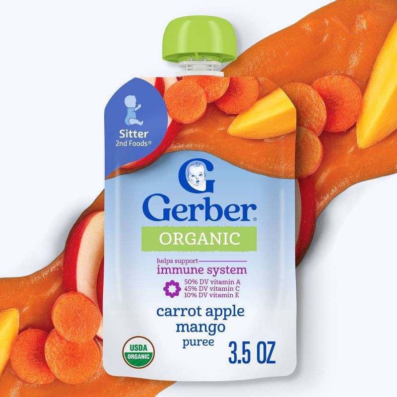 slide 2 of 9, Gerber Non-GMO Organic Baby Food Pouch - Carrot Apple & Mango - 3.5oz, 3.5 oz