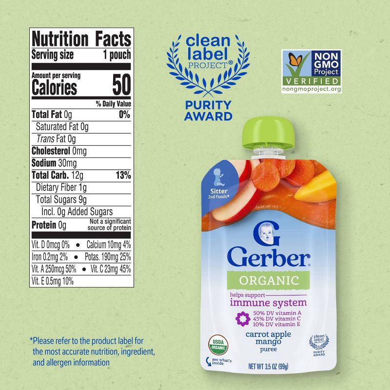 slide 8 of 9, Gerber Non-GMO Organic Baby Food Pouch - Carrot Apple & Mango - 3.5oz, 3.5 oz