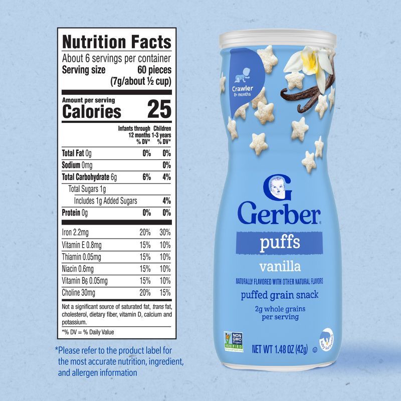 slide 8 of 9, Gerber Baby Food Vanilla Puffs Baby Snack- 1.48oz, 1.48 oz