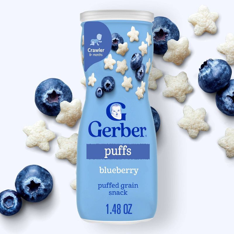 slide 2 of 9, Gerber Baby Food Blueberry Puffs Baby Snack - 1.48oz, 1.48 oz