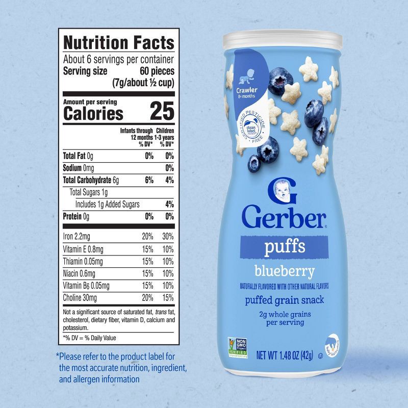 slide 8 of 9, Gerber Baby Food Blueberry Puffs Baby Snack - 1.48oz, 1.48 oz