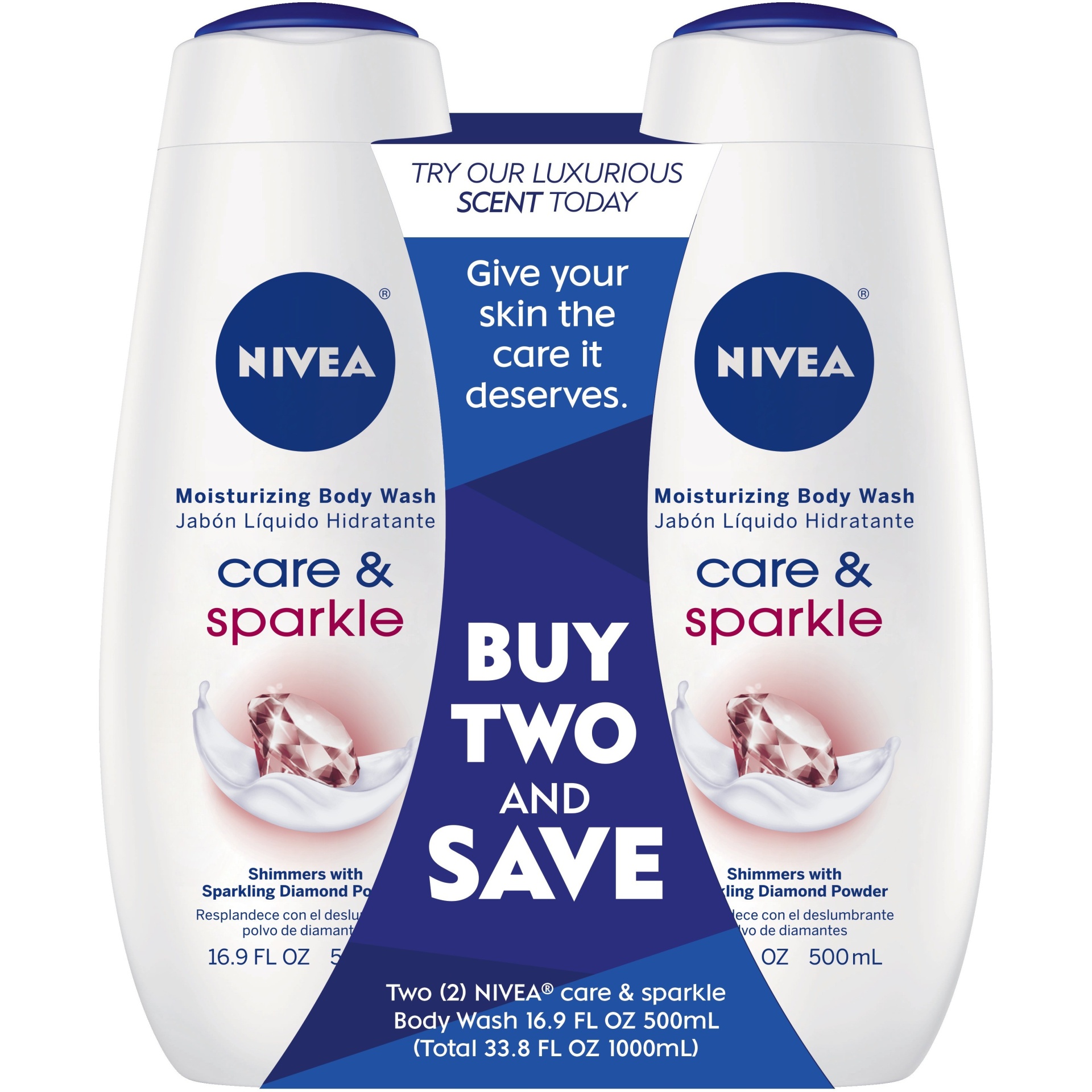 slide 1 of 4, Nivea Care & Illuminate Body Wash, 33.8 oz