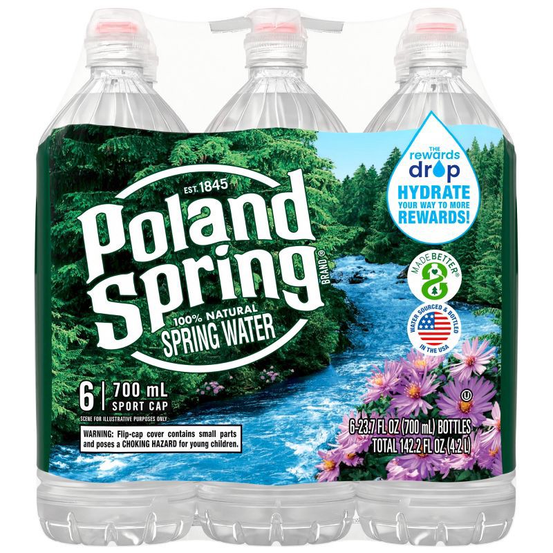 slide 2 of 10, Poland Spring Brand 100% Natural Spring Water - 6pk/23.7 fl oz Sport Cap Bottles, 6 ct; 23.7 fl oz