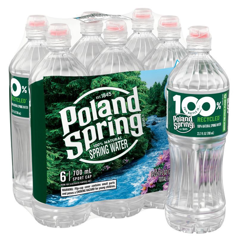 slide 1 of 10, Poland Spring Brand 100% Natural Spring Water - 6pk/23.7 fl oz Sport Cap Bottles, 6 ct; 23.7 fl oz