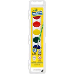 Crayola 8ct Kids Watercolor Paints with Brush: Washable Water-Based Tempera Set, Multicolor, Ages 3+