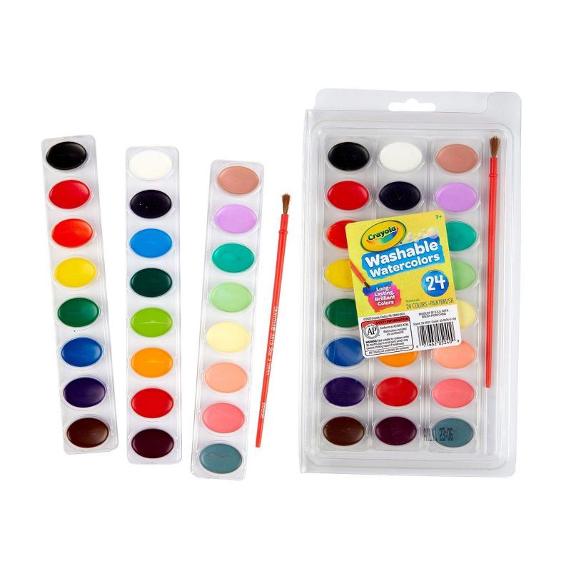 slide 2 of 4, Crayola 24ct Washable Watercolor Paints with Brush: Non-Toxic Watercolor Paint Set for Kids, Multicolor Art Supplies, 24 ct