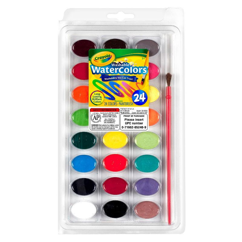 slide 1 of 3, Crayola 24ct Washable Watercolor Paints with Brush: Back to School Art and Painting Supplies for Kids, 24 ct