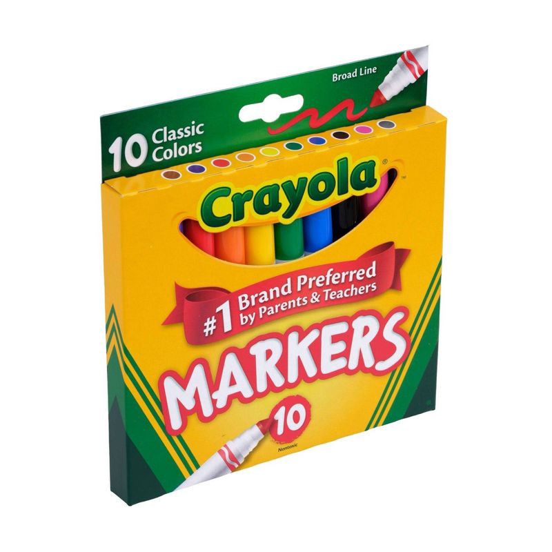 slide 1 of 6, Crayola 10ct Broad Line Markers, Elementary School Supplies for Kids, Art Classroom Must Haves, Drawing & Coloring Gift, Ages 3+, 10 ct