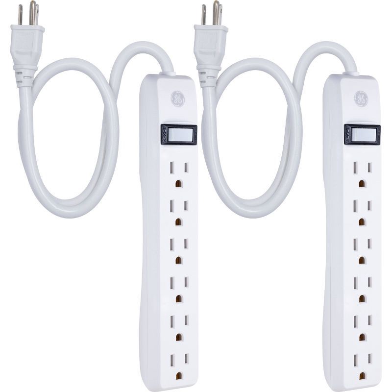 slide 2 of 9, General Electric GE 2' Extension Cord with 6 Outlet Power Strip White, 1 ct