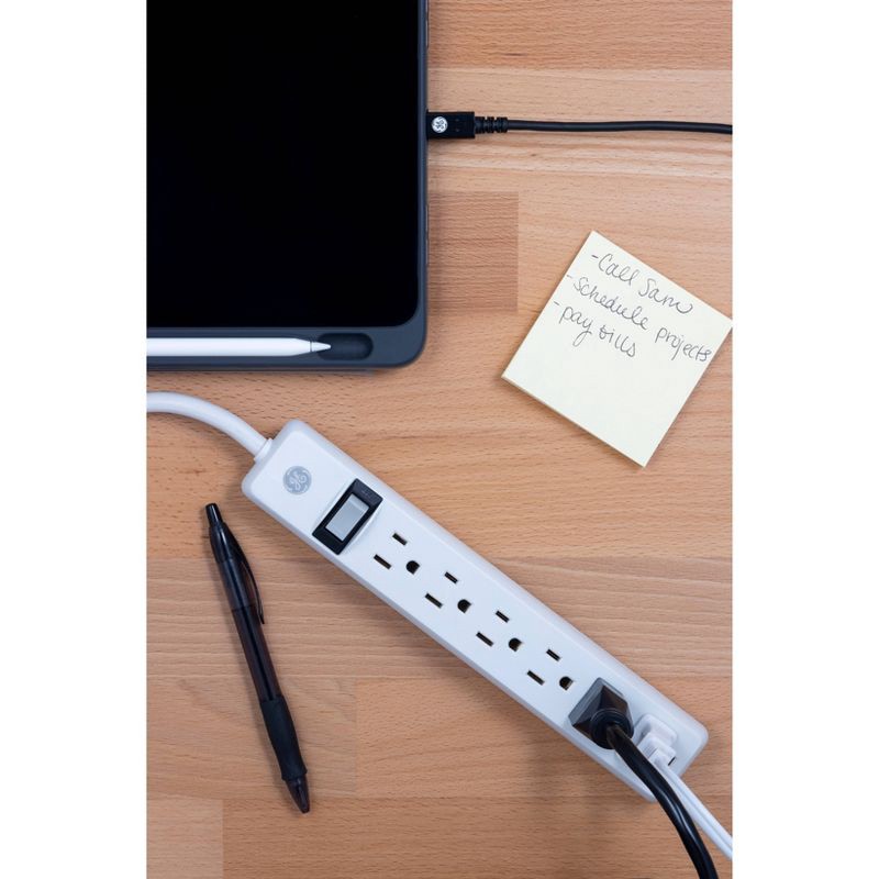 slide 5 of 9, General Electric GE 2' Extension Cord with 6 Outlet Power Strip White, 1 ct