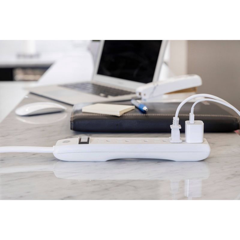 slide 6 of 9, General Electric GE 2' Extension Cord with 6 Outlet Power Strip White, 1 ct