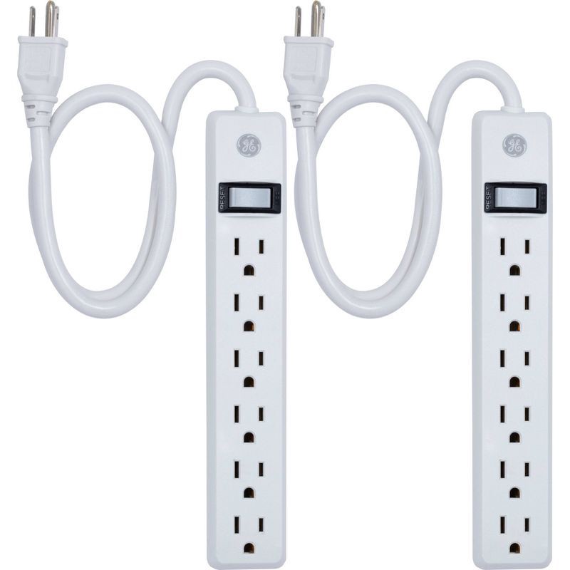 slide 7 of 9, General Electric GE 2' Extension Cord with 6 Outlet Power Strip White, 1 ct