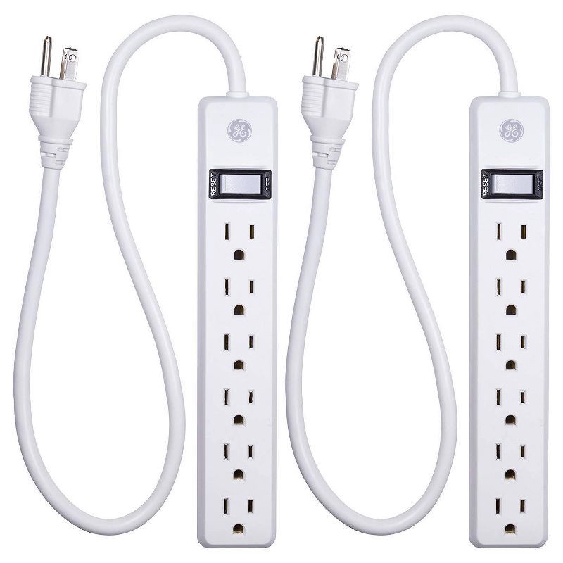 slide 8 of 9, General Electric GE 2' Extension Cord with 6 Outlet Power Strip White, 1 ct