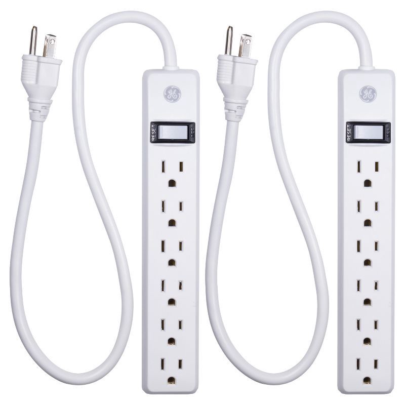 slide 1 of 9, General Electric GE 2' Extension Cord with 6 Outlet Power Strip White, 1 ct