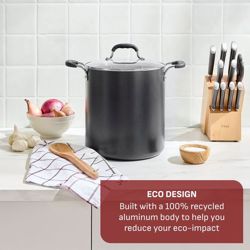 slide 2 of 9, T-fal 12qt Stock Pot with Lid, Simply Cook Nonstick Cookware Black, 12 qt