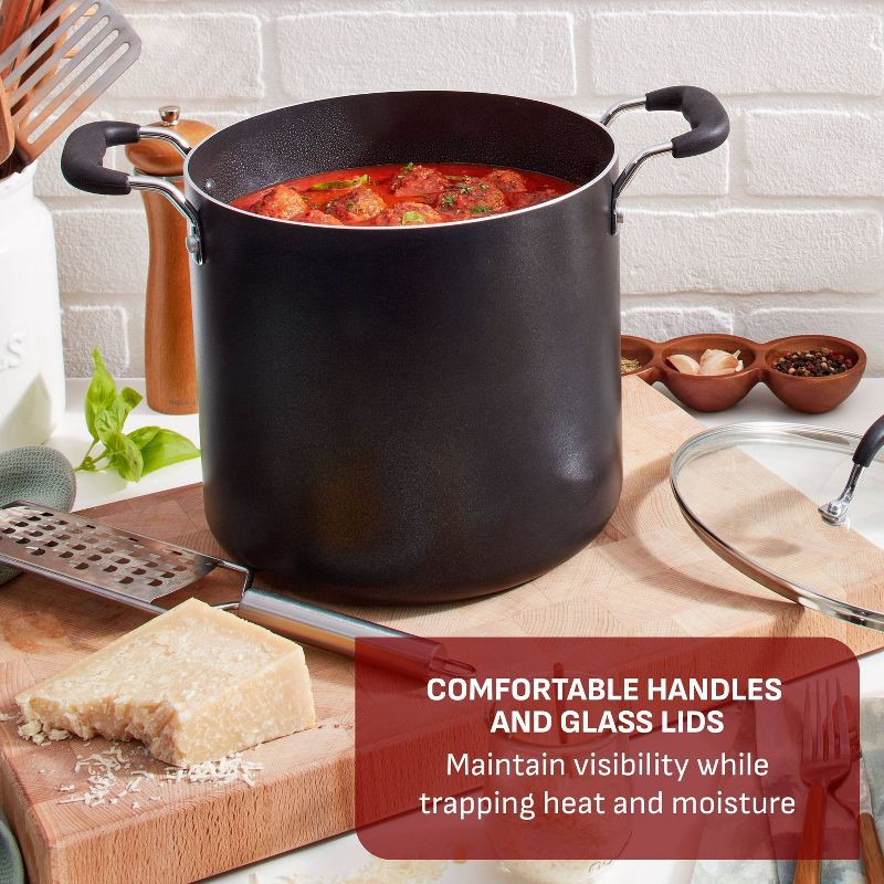 slide 4 of 9, T-fal 12qt Stock Pot with Lid, Simply Cook Nonstick Cookware Black, 12 qt