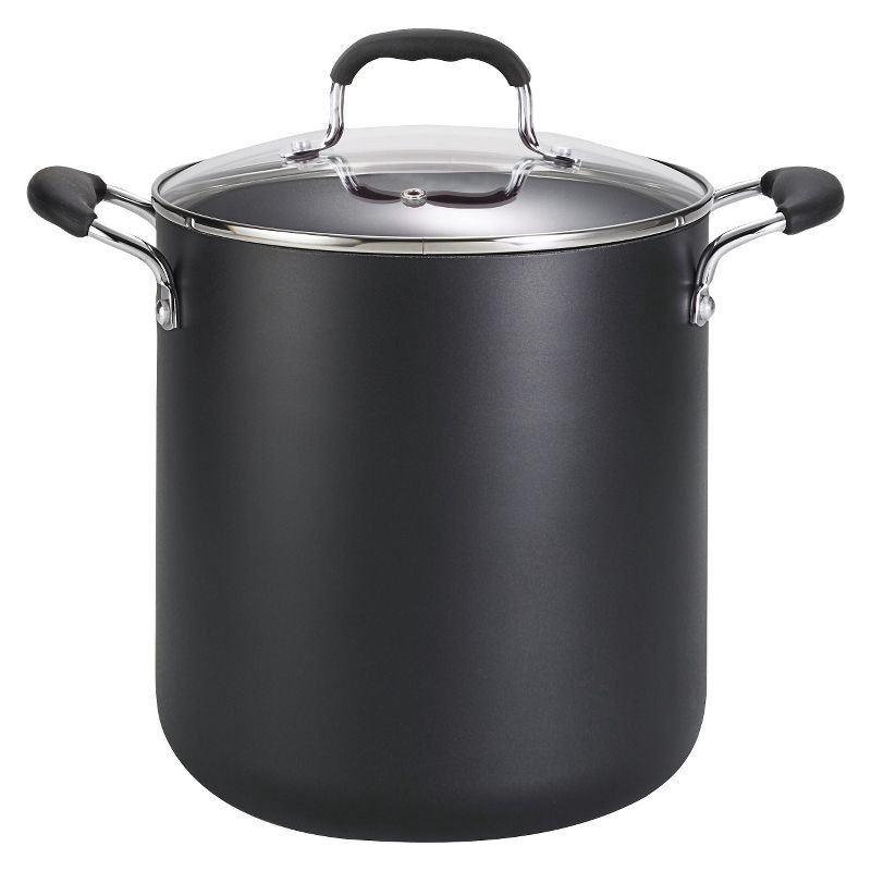 slide 1 of 8, T-fal 12qt Stock Pot with Lid, Simply Cook Nonstick Cookware Black, 12 qt