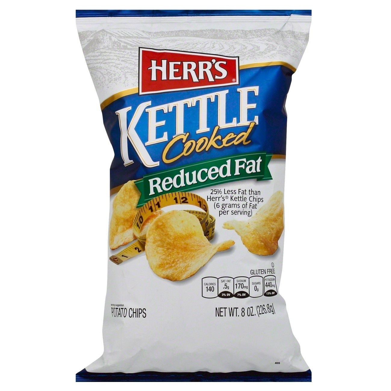 slide 1 of 1, Herr's Reduced Fat Kettle Cooked Potato Chips - 8oz, 8 oz