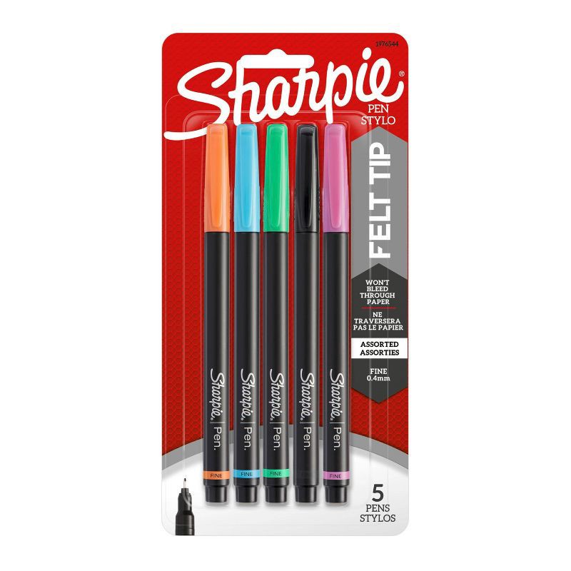 slide 1 of 7, Sharpie 5pk Felt Marker Pens 0.4mm Fine Tip Multicolored, 5 ct