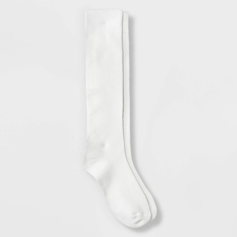 slide 1 of 2, Women's Solid Knee High Socks - White 4-10: Recycled Polyester, Midweight Jacquard Knit, Banded Cuff, Machine Washable, 1 ct