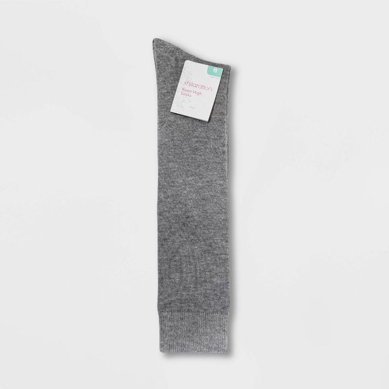slide 2 of 2, Women's Solid Knee High Socks - Gray 4-10, 1 ct