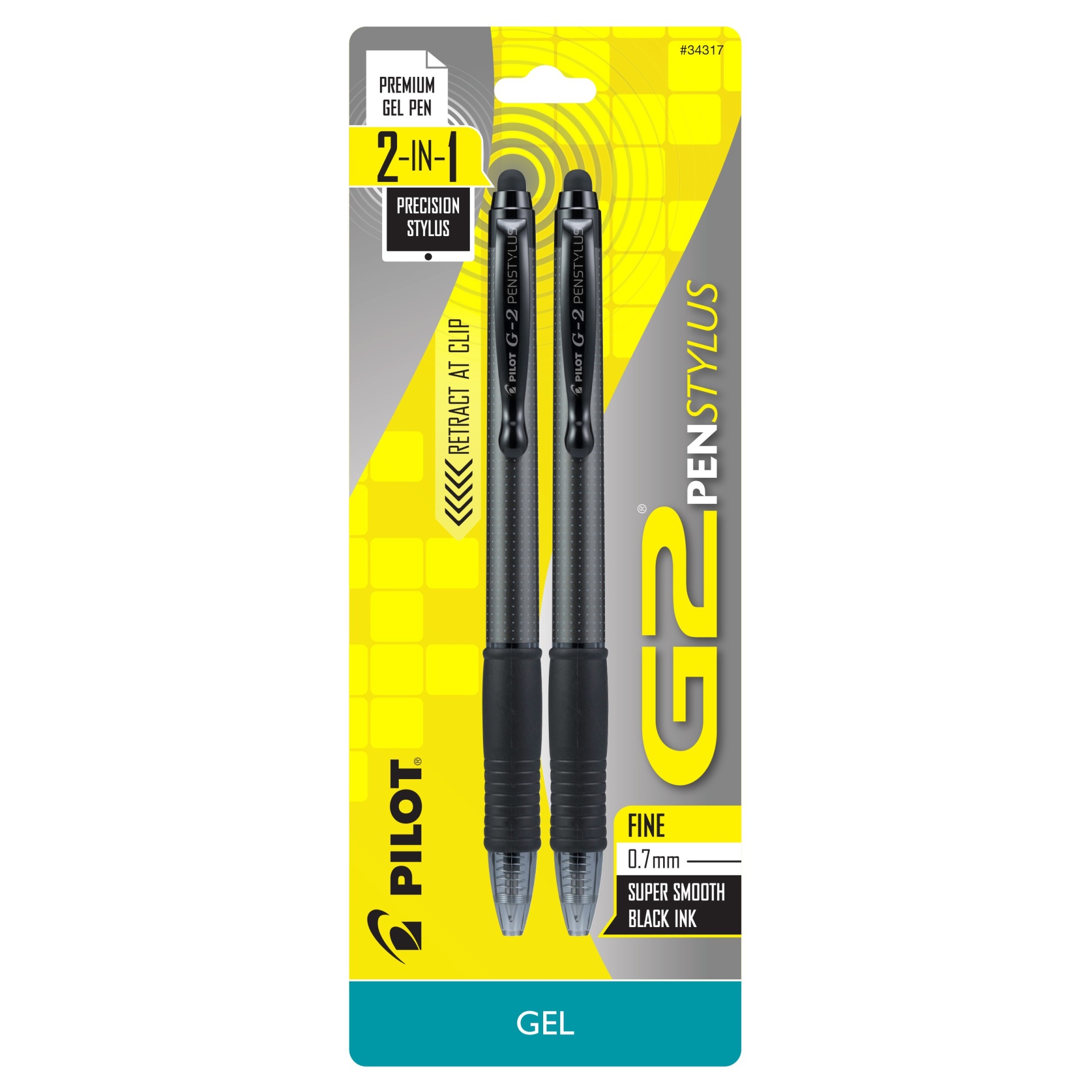 slide 1 of 3, G2 Gel Pilot G2 PenStylus Premium Gel Pen and Stylus Fine Point 0.7mm Black, 2 ct