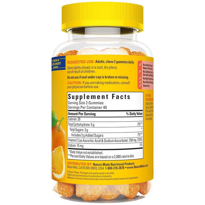 slide 3 of 9, Nature Made Vitamin C 250 mg Per Serving for Immune Support Gummies - Tangerine Flavored - 80ct, 80 ct; 250 mg