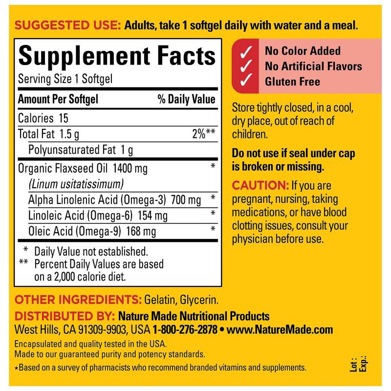 slide 3 of 9, Nature Made Flaxseed Oil 1400 mg Softgels - 100ct, 1400 mg, 100 ct