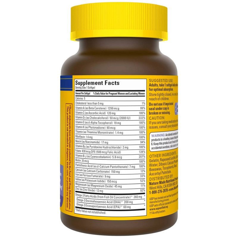 slide 4 of 9, Nature Made Postnatal Multi + DHA, Postnatal Vitamins with Iron & Vitamin D Softgels - 60ct, 60 ct