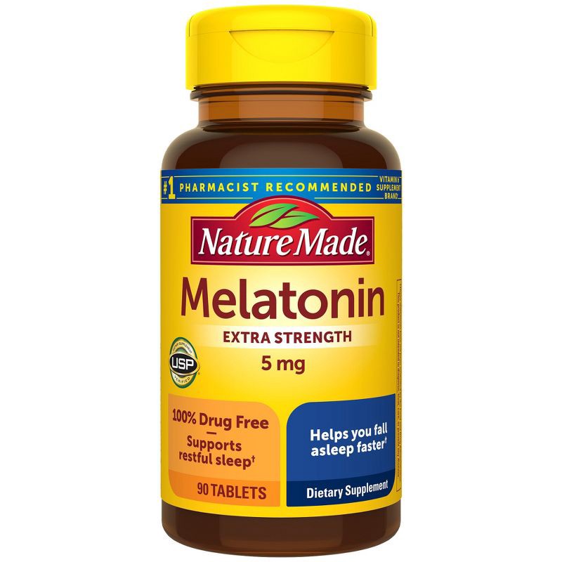 slide 2 of 8, Nature Made Melatonin 5mg 100% Drug Free Sleep Aid for Adults Tablets - 90ct, 90 ct; 5 mg