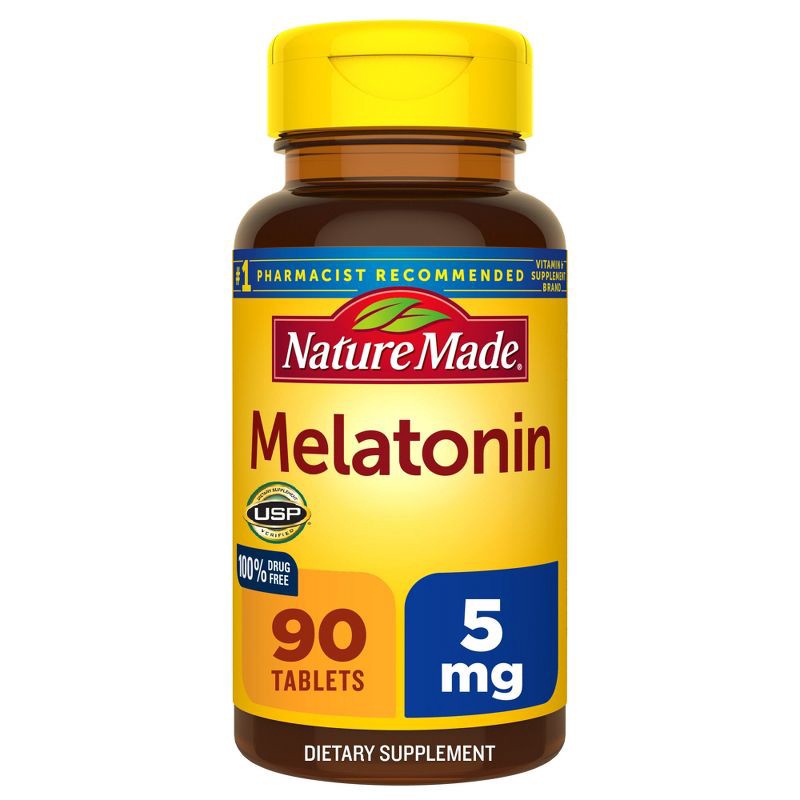 slide 1 of 8, Nature Made Melatonin 5mg 100% Drug Free Sleep Aid for Adults Tablets - 90ct, 90 ct; 5 mg