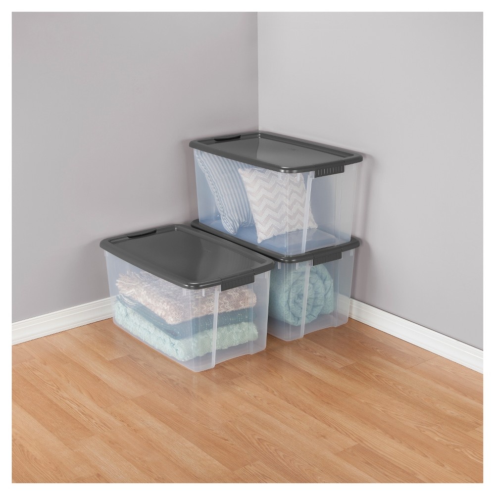 slide 2 of 3, Sterilite Ultra Clear Storage Bin Clear With Gray Lid, 17.5 gal