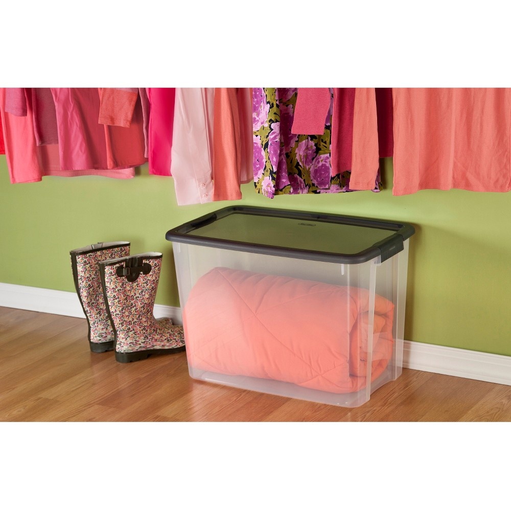 slide 3 of 3, Sterilite Ultra Clear Storage Bin Clear With Gray Lid, 17.5 gal