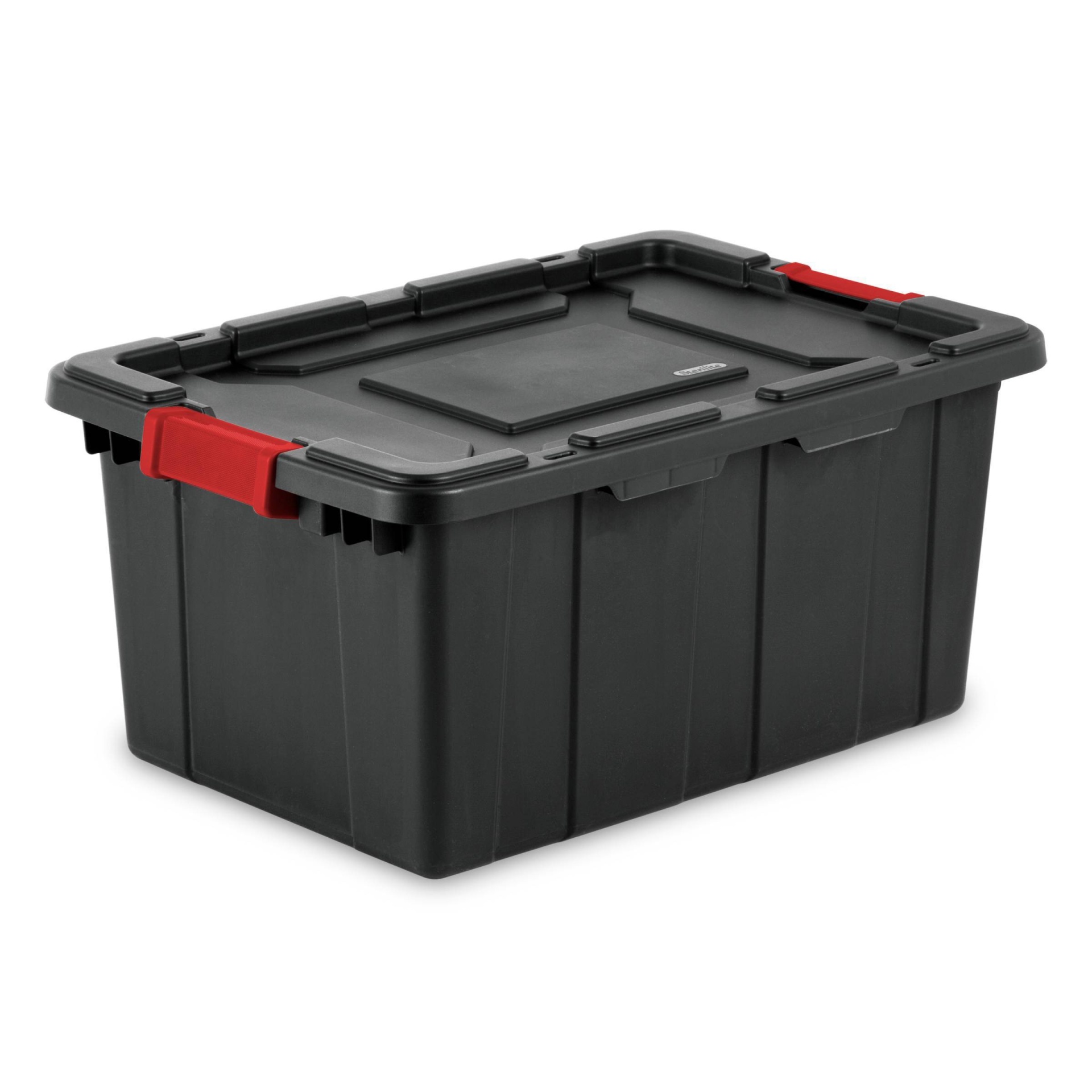 slide 1 of 1, Sterilite Industrial Utility Storage Tote - Black With Red Latch, 60 qt