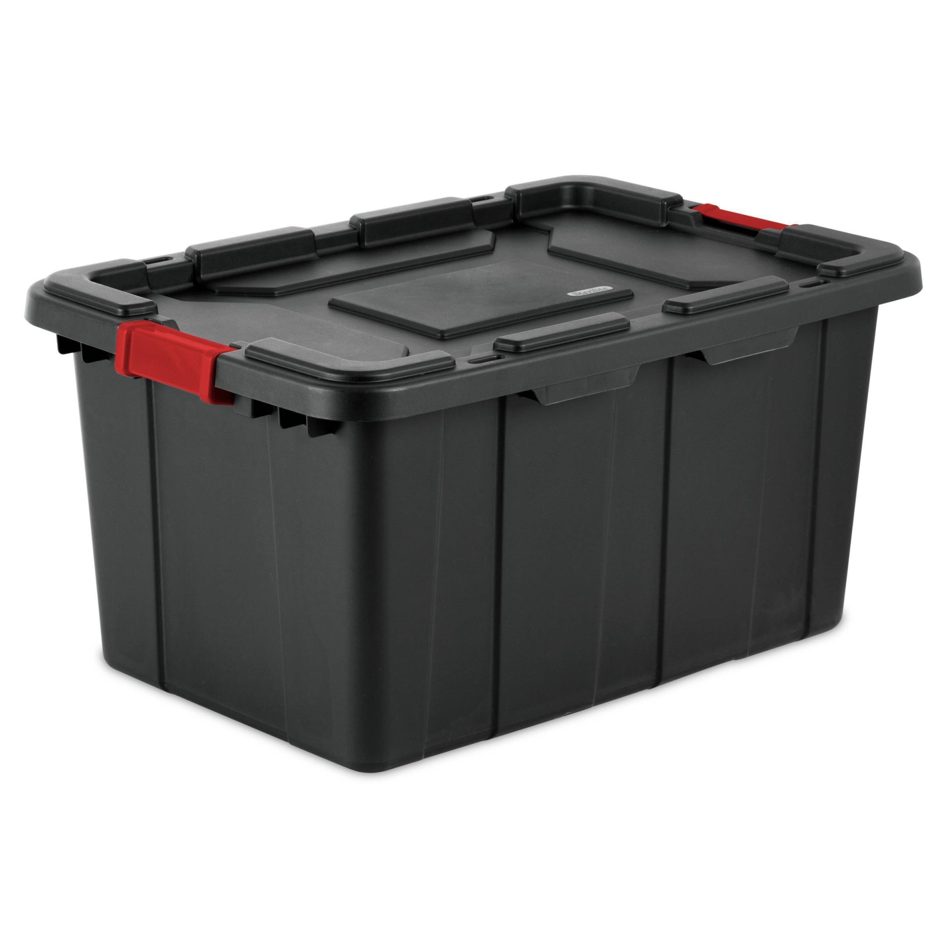 slide 1 of 1, Sterilite Industrial Utility Storage Tote - Black With Red Latch, 108 qt
