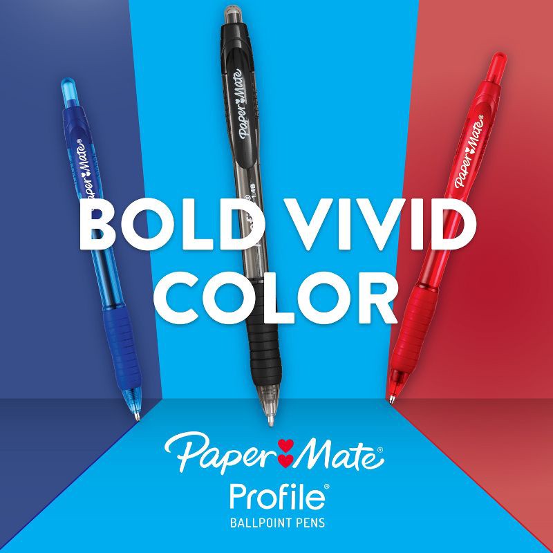 slide 4 of 8, Paper Mate Profile 8pk Ballpoint Pens 1.4mm Bold Tip Multicolored: Colorful, Quick Drying, Retractable, Contoured Grip, 8 ct