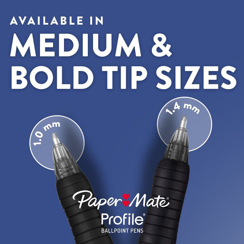 slide 7 of 8, Paper Mate Profile 8pk Ballpoint Pens 1.4mm Bold Tip Multicolored: Colorful, Quick Drying, Retractable, Contoured Grip, 8 ct