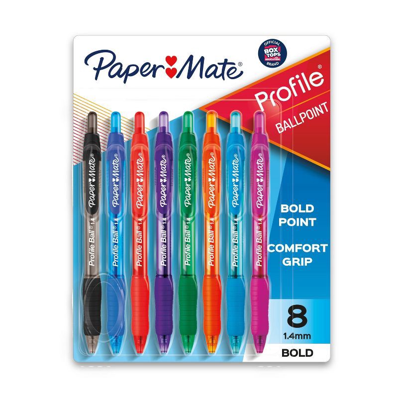 slide 1 of 8, Paper Mate Profile 8pk Ballpoint Pens 1.4mm Bold Tip Multicolored, 8 ct