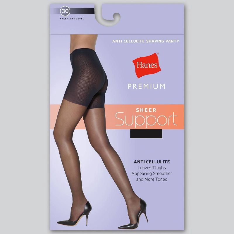 slide 3 of 3, Hanes Premium Women's Sheer High-Waist Shaping Pantyhose - Black XL: Nylon & Spandex, Elastic Leg, Control Top, 1 ct