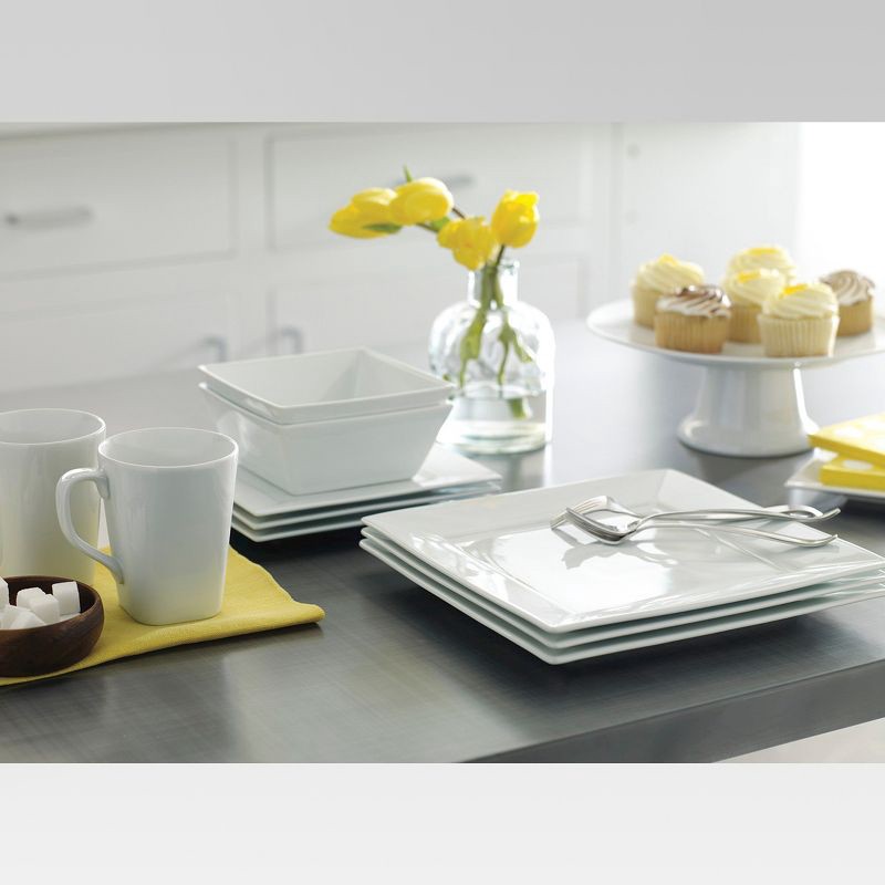 slide 3 of 3, 16pc Porcelain Square Dinnerware Set White - Threshold™: Microwave & Dishwasher Safe, Service for 4, Traditional Style, 16 ct