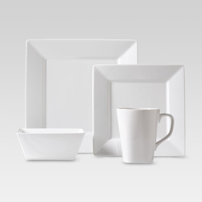 slide 1 of 3, 16pc Porcelain Square Dinnerware Set White - Threshold™: Microwave & Dishwasher Safe, Service for 4, Traditional Style, 16 ct