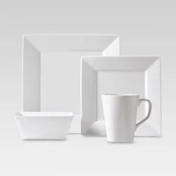 16pc Porcelain Square Dinnerware Set White - Threshold™: Microwave & Dishwasher Safe, Service for 4, Traditional Style