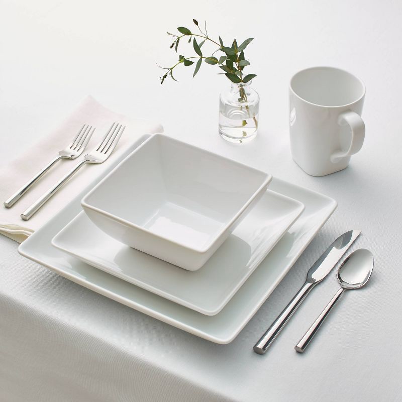 slide 2 of 6, 16pc Porcelain Square Rim Dinnerware Set - Threshold™, 16 ct