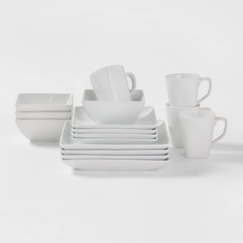 slide 1 of 6, 16pc Porcelain Square Rim Dinnerware Set - Threshold™, 16 ct