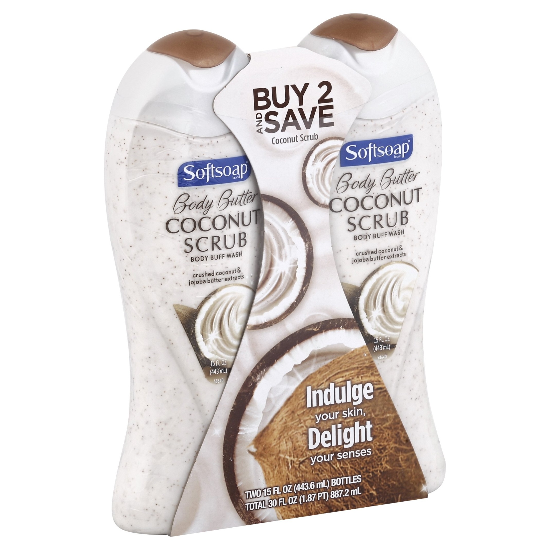 slide 1 of 1, Softsoap Body Butter Coconut Scrub Body Buff Wash Twin Pack, 2 ct; 15 fl oz